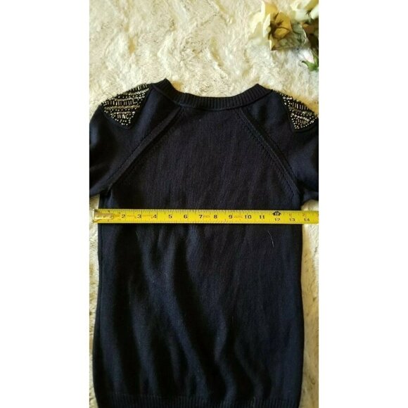 Loft Wool Blend Navy Blue Decorated Sequin Shoulder Sweater Size XS - Picture 8 of 8